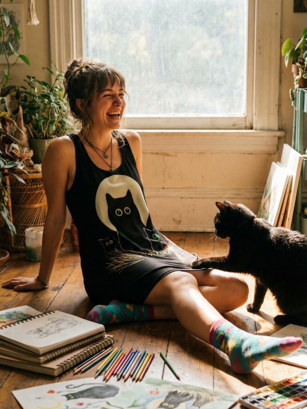 Whimsical Night Cats Racerback Dress